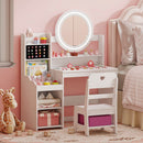 Kids Vanity and Chair with Lighted Mirror and Storage – White, view 1