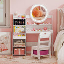 Kids Vanity and Chair with Lighted Mirror and Storage – White, view 2