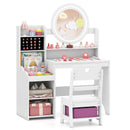 Kids Vanity and Chair with Lighted Mirror and Storage – White, view 3