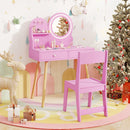 Kids Vanity and Chair with Round Lighted Mirror, Pink, view 1