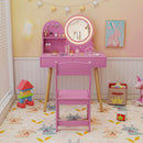 Kids Vanity and Chair with Round Lighted Mirror, Pink, view 2