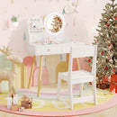 Kids Vanity and Chair with Round Lighted Mirror, White, view 1