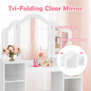 Kids Vanity Table with Tri-Fold Mirror and Four Shelves – folding mirror panels