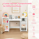 Kids Vanity Table with Tri-Fold Mirror and Four Shelves – four open storage compartments