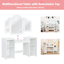 Kids Vanity Table with Tri-Fold Mirror and Four Shelves – removable mirror top