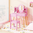 Kids Vanity with Lighted Mirror and Side Shelves, Pink, view 1