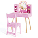 Kids Vanity with Lighted Mirror and Side Shelves, Pink, view 2