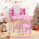 Kids Vanity with Lighted Mirror and Side Shelves, Pink, view 5