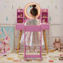 Kids Vanity with Lighted Mirror and Side Shelves, Pink, view 6