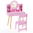 Kids Vanity with Lighted Mirror and Side Shelves, Pink, view 7