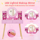 Kids Vanity with Lighted Mirror and Side Shelves, Pink, view 10