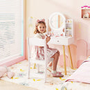 Kids Vanity with Lighted Mirror and Side Shelves, White, view 1