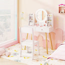 Kids Vanity with Lighted Mirror and Side Shelves, White, view 5