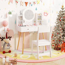 Kids Vanity with Lighted Mirror and Side Shelves, White, view 6
