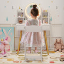 Kids Vanity with Lighted Mirror and Side Shelves, White, view 7