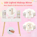 Kids Vanity with Lighted Mirror and Side Shelves, White, view 8