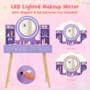 Kids Vanity with Lighted Mirror and Side Shelves, Purple, view 7