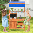 Kids Wooden Mud Kitchen with Canopy and Planting Cups, Natural, view 1