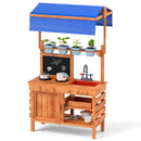 Kids Wooden Mud Kitchen with Canopy and Planting Cups, Natural, view 2