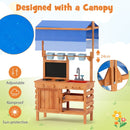 Kids Wooden Mud Kitchen with Canopy and Planting Cups, Natural, view 3