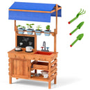 Kids Wooden Mud Kitchen with Canopy and Planting Cups, Natural, view 5