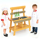 Kids Wooden Mud Kitchen with Pretend Grill and Garden Tools – Yellow product view 3