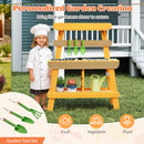 Kids Wooden Mud Kitchen with Pretend Grill and Garden Tools – Yellow product view 8