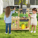 Kids Wooden Mud Kitchen with Water Tap and Planting Pots, Natural, view 1