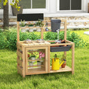 Kids Wooden Mud Kitchen with Water Tap and Planting Pots, Natural, view 2