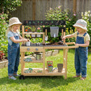 Kids Wooden Mud Kitchen with Wheels and Planter Cups, Natural, view 1