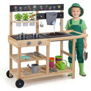 Kids Wooden Mud Kitchen with Wheels and Planter Cups, Natural, view 3