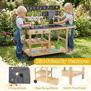 Kids Wooden Mud Kitchen with Wheels and Planter Cups, Natural, view 9