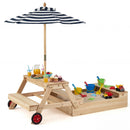 Kids Wooden Sandpit and Picnic Table with Umbrella – natural variant hero