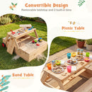 Kids Wooden Sandpit and Picnic Table with Umbrella – removable tabletop and two bins