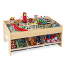 Kids Wooden Train Table with 94 Accessories and Storage Bins, Grey, view 3