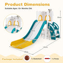 L-Shaped Toddler Slide with Telescope and Basketball Hoop – overall dimensions and included ball and pump