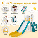 L-Shaped Toddler Slide with Telescope and Basketball Hoop – six connected play features