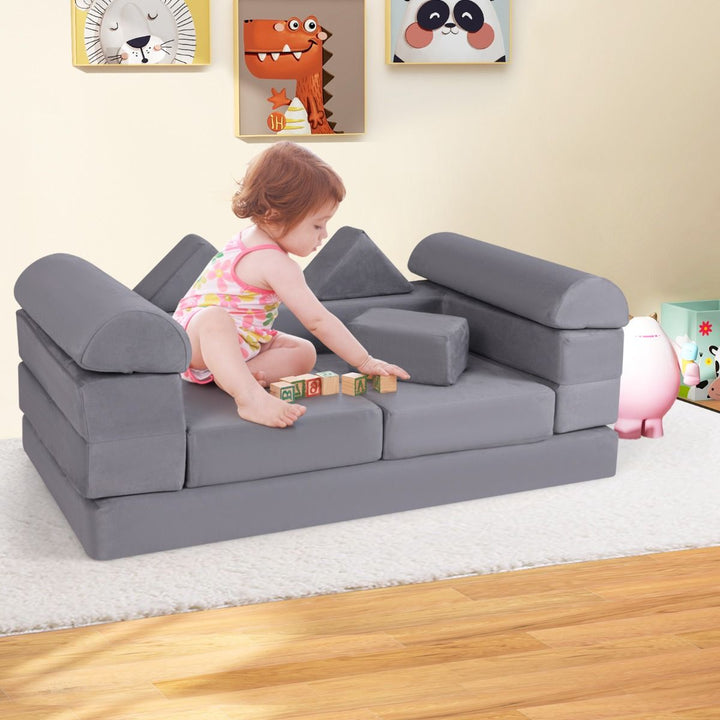 Nine-Piece Modular Kids Play Sofa – Grey view 1