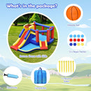 Bounce castle, carry bag, twelve repair patches, seven stakes, ball and hand pump