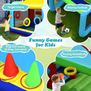 Target game, football goal, basketball hoop and ring-toss activities on the bounce castle