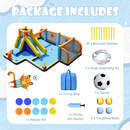Blower-excluded package with inflatable, ten stakes, hose kit, carry bag, soccer ball, ball pump, four target balls and repair kit