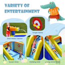 Soccer water park with twin water cannons, target game, soccer area, climbing wall and slide