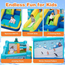 Separate views of the ball pit, slide, two climbing walls, jumping area and winter-scene wall