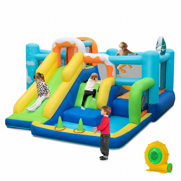 Winter-themed inflatable bounce castle and the supplied 680W blower package