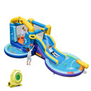 Ocean inflatable castle package with included 680W blower; two children on the inflatable and one standing outside