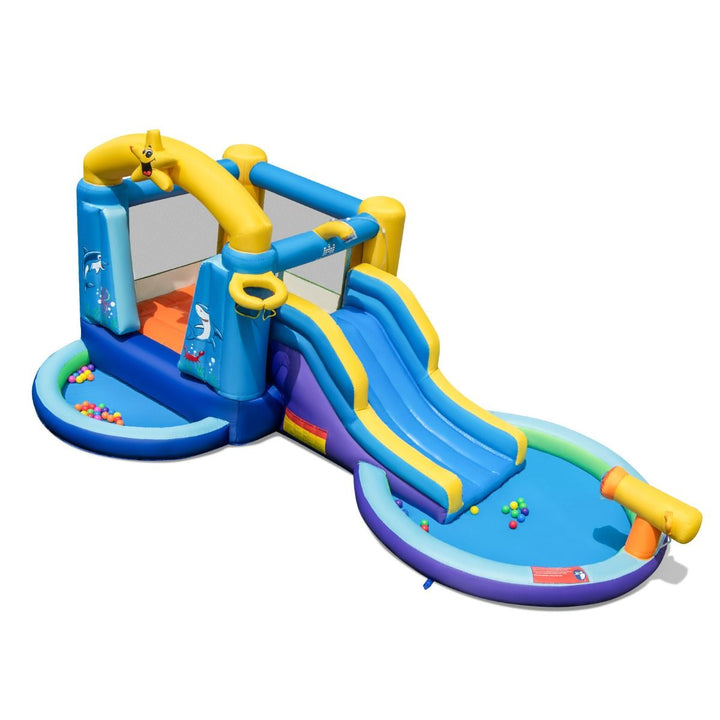Ocean inflatable castle with star arch, slide and two pools; blower not included