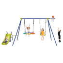 Separate slide, saucer swing, belt swing and basketball activities