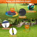 Adjustable swing ropes, carabiners and belt and saucer seat details with 50 kg limits