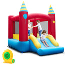 Inflatable bounce house with slide and the included 550W blower; supplied with the blower package