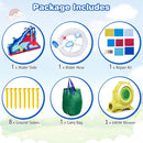 Package contents: inflatable, hose, eight stakes, repair kit, carry bag and 680W blower